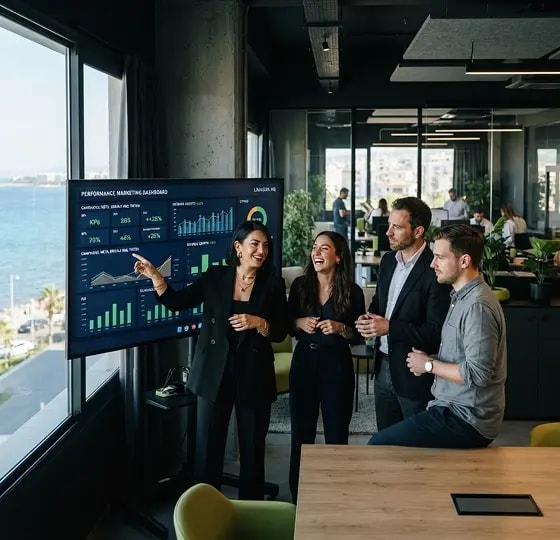 DID Strategic team reviewing a performance marketing dashboard